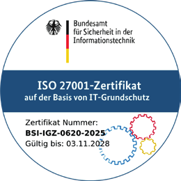 ISO&nbsp;27001-Zertifikat auf der Basis von IT‑Grundschutz, BSI‑IGZ-0620-2025